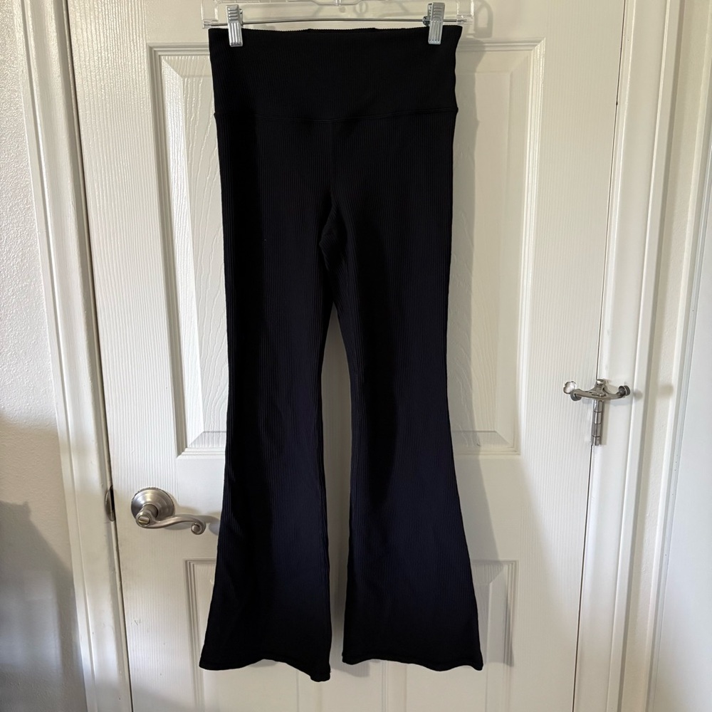 Athleta Elation Rib Flare Pants Black High Rise Size S